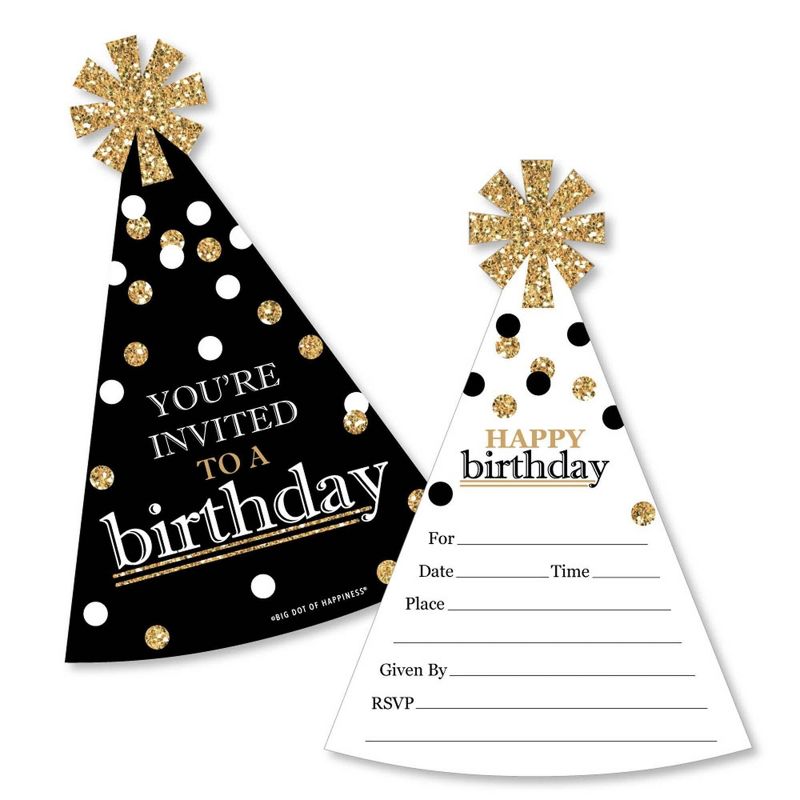 Big Dot of Happiness Adult Happy Birthday - Gold - Shaped Fill-in Invitations - Birthday Party Invitation Cards with Envelopes - Set of 12, 1 of 8