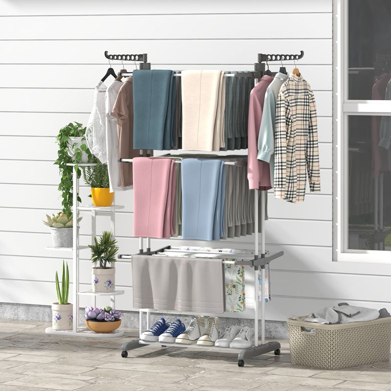 Tangkula Foldable Clothes Drying Rack Oversized 4-Tier Collapsible Laundry Rack w/ 3 Retractable Trays Hanger Holders, 3 of 10