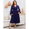 WhizMax Women Wrap V Neck Pleated Hem Dress Ruffle Long Sleeves Elegant A Line Midi Dress with Belt - 3 of 4