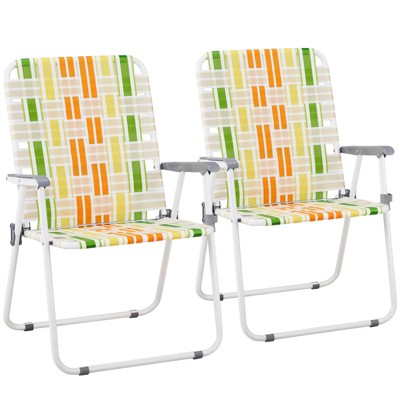 KTMBDW Patio Lawn Webbed Folding Chairs Set of 2, Outdoor Beach Portable Lawn Chair Camping Chair Beach Chair for Yard, Garden Dining