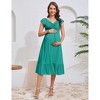 Women's Maternity Smocked Short Sleeve Summer Casual Boho Sweetheart Neck Drawstring Maxi Dress Photoshoot Baby Shower - 2 of 4