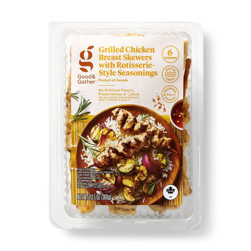 Grilled Chicken Breast Skewers with Rotisserie-Style Seasonings - 6ct/10.5oz - Good &#38; Gather&#8482;, 1 of 8