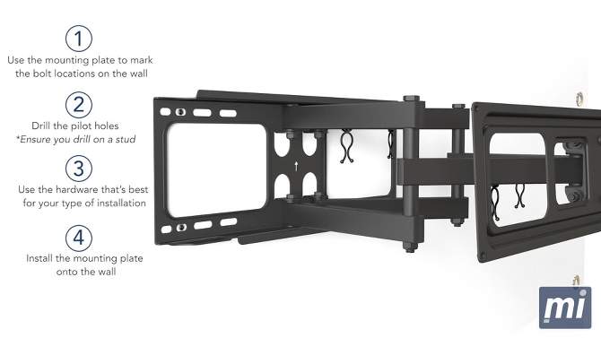 Mount-It! Full Motion TV Wall Mount, Dual Arm Articulating TV Mount, Low Profile Flat Screen Bracket with Tilt and Swivel Fits 32-55 Inches TV, 2 of 9, play video