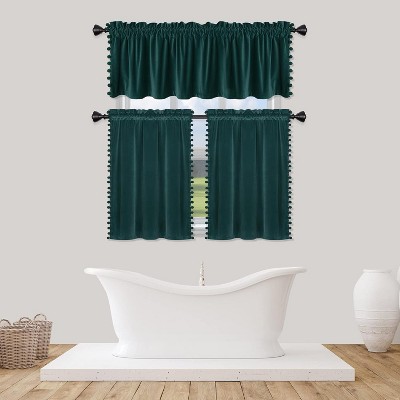 Christmas Window Valance,  Super Soft Pom Pom Decor Velvet Curtains, Green 52×15in, 1 Pc