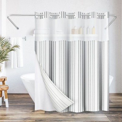Americanflat 72x75 Hookless Shower Curtain - Abstract Grey Lines Shower Curtain with Sheer Panel, Snap-In Liner, and Grommets - 100% Polyester