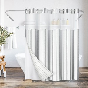 Americanflat 72x75 Hookless Shower Curtain - Abstract Grey Lines Shower Curtain with Sheer Panel, Snap-In Liner, and Grommets - 100% Polyester - 1 of 4