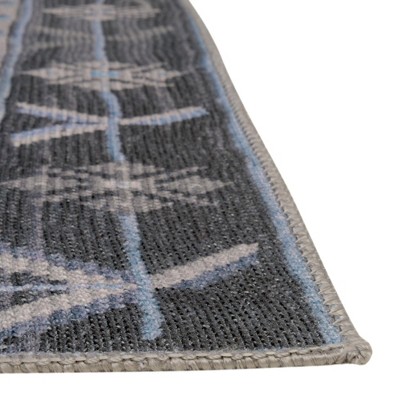 Blue Gray Rectangular Stain-Resistant Chenille Rug