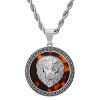 Steeltime 24" Men's stainless steel tortoise and simulated diamonds round Lion head pendant with greek key accents - 2 of 4