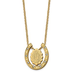 Chisel Stainless Steel Yellow IP-plated with Crystal Our Lady of Guadalupe Horseshoe on a 18" Cable Chain Necklace - 1 of 1