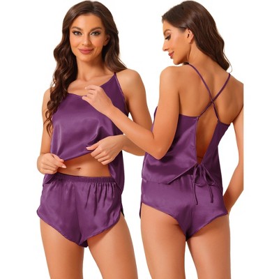 cheibear Women's Sliky Satin Sleeveless Cami Sleepwear with Shorts Lounge Pajamas Set