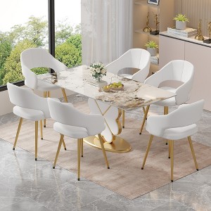 VECELO Velvet Dining Chairs Set of 2/4/6, Upholstered Kitchen Chairs with Cushion, Padded Backrest & Metal Legs, Pink/White - 1 of 4