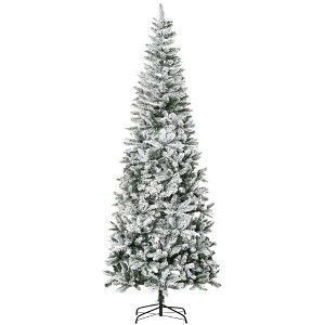 HOMCOM 9 FT Unlit Snow-Flocked Slim Pine Artificial Christmas Tree with Realistic Branches and 1084 Tips - 1 of 4