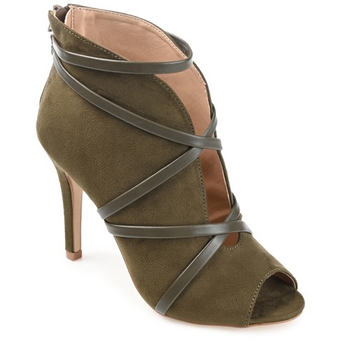 Olive green cheap open toe booties