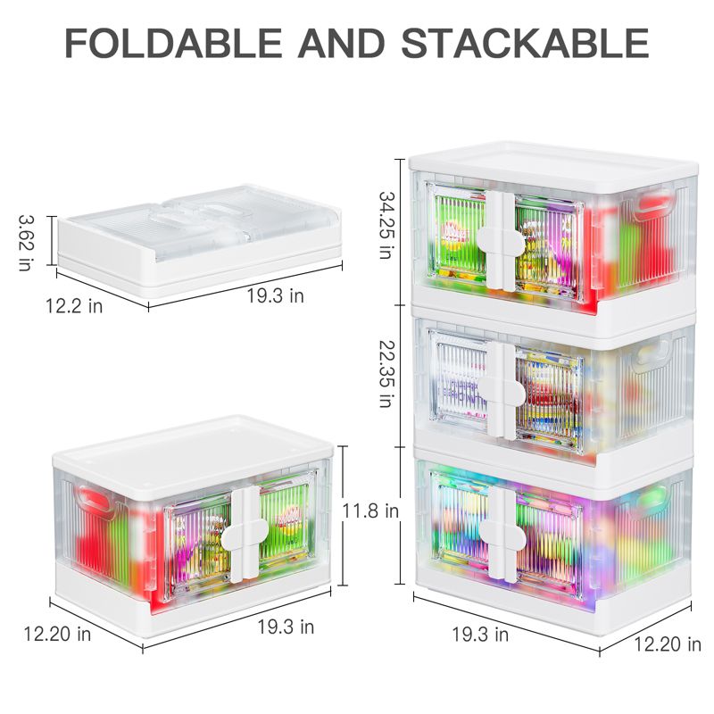 ANDFZ 3 Pack Storage Bins with Lids and Wheels, Collapsible Stackable Storage Bins, Plastic Foldable Box Storage Containers, 2 of 9