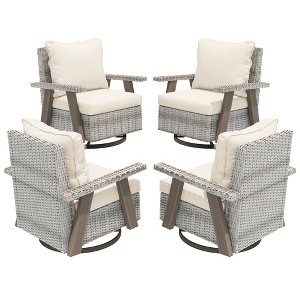 YARDSIGHT  Outdoor Swivel Patio Chairs with 360° Rotation, All-Weather PE Wicker Armchairs with Cushions for Garden, Deck, Porch, and Backyard - 1 of 4
