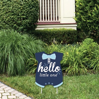 Big Dot of Happiness Hello Little One - Blue and Navy - Outdoor Lawn Sign - Boy Baby Shower Yard Sign - 1 Piece