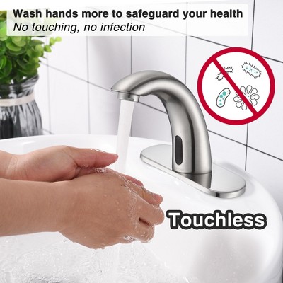 Brushed Nickel Touchless Bathroom Faucet with Drain Assembly