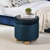 CAVINAS Round Storage Ottoman with Reversible Tray Top, Multi-Functional Round Linen Button Ottoman, Ottoman with Storage Space - 2 of 4