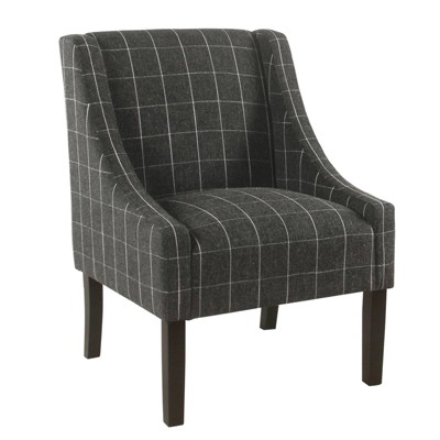 Fabric Upholste Wooden Accent Chair with Windowpane Pattern Black - Benzara