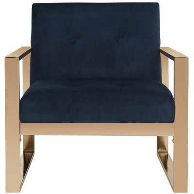 Transitional Geometric Navy Velvet Accent Chair with Gold Metal Frame