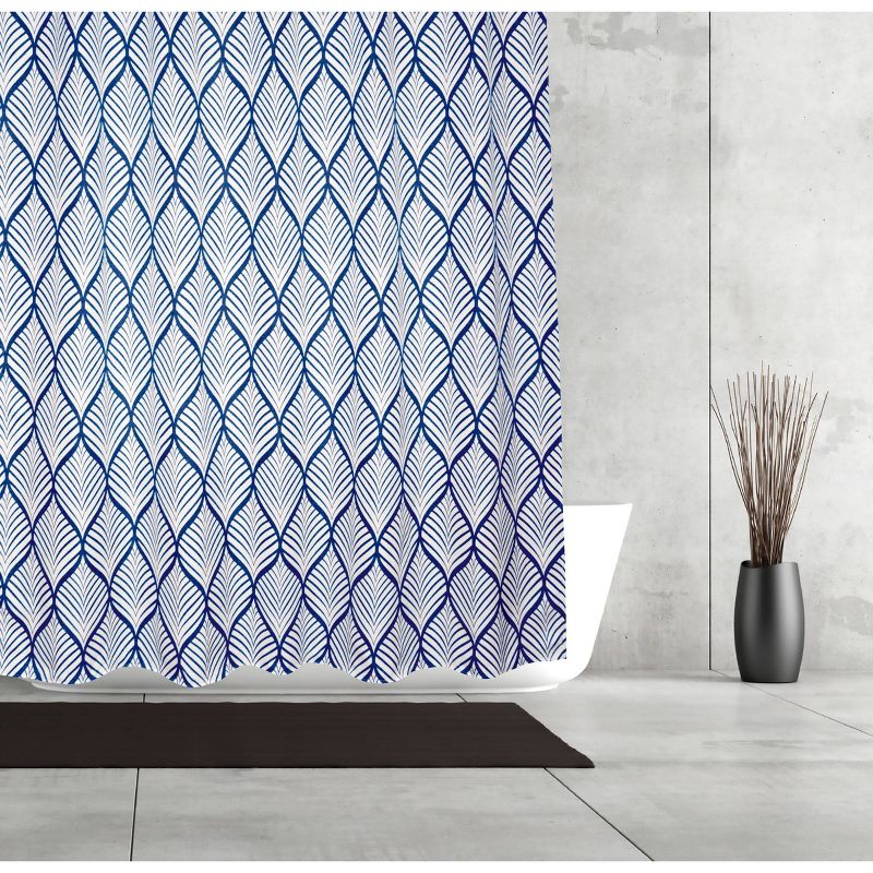 Deco Leaf Shower Curtain Navy/White - Moda at Home, 1 of 5