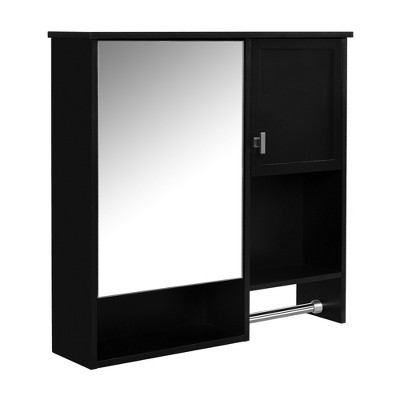 JUJABU 29" x 28" Modern  Wall-Mounted Bathroom Cabinet Mirror with Towel Bar and Adjustable Shelves