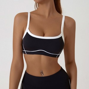 Womens Athletic Cropped Tops Spaghetti Strap Sport Bra Color Block Workout Tank Tops Scoop Neck Casual Sleeveless Gym Jogger Yoga Tops - 1 of 4