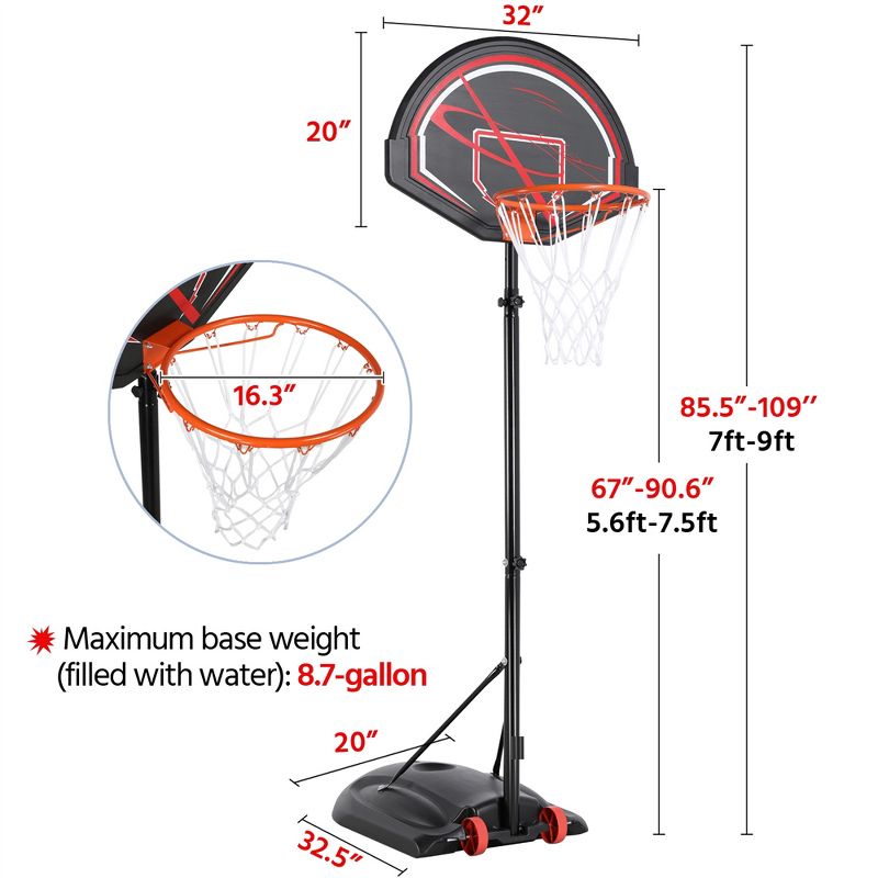 Yaheetech 32" Youth Portable Basketball Hoop for Outdoors Black, 2 of 11