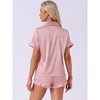 cheibear Women's Fashion Silky Satin Short Sleeve Top with Ruffle Hem Shorts Lounge Sets 2 Pcs - 4 of 4