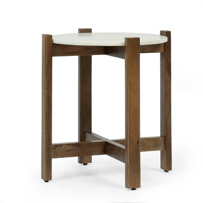 Sonne Rustic Glam Handcrafted Marble Top Mango Wood Side Table White/Smoke Brown - Christopher Knight Home