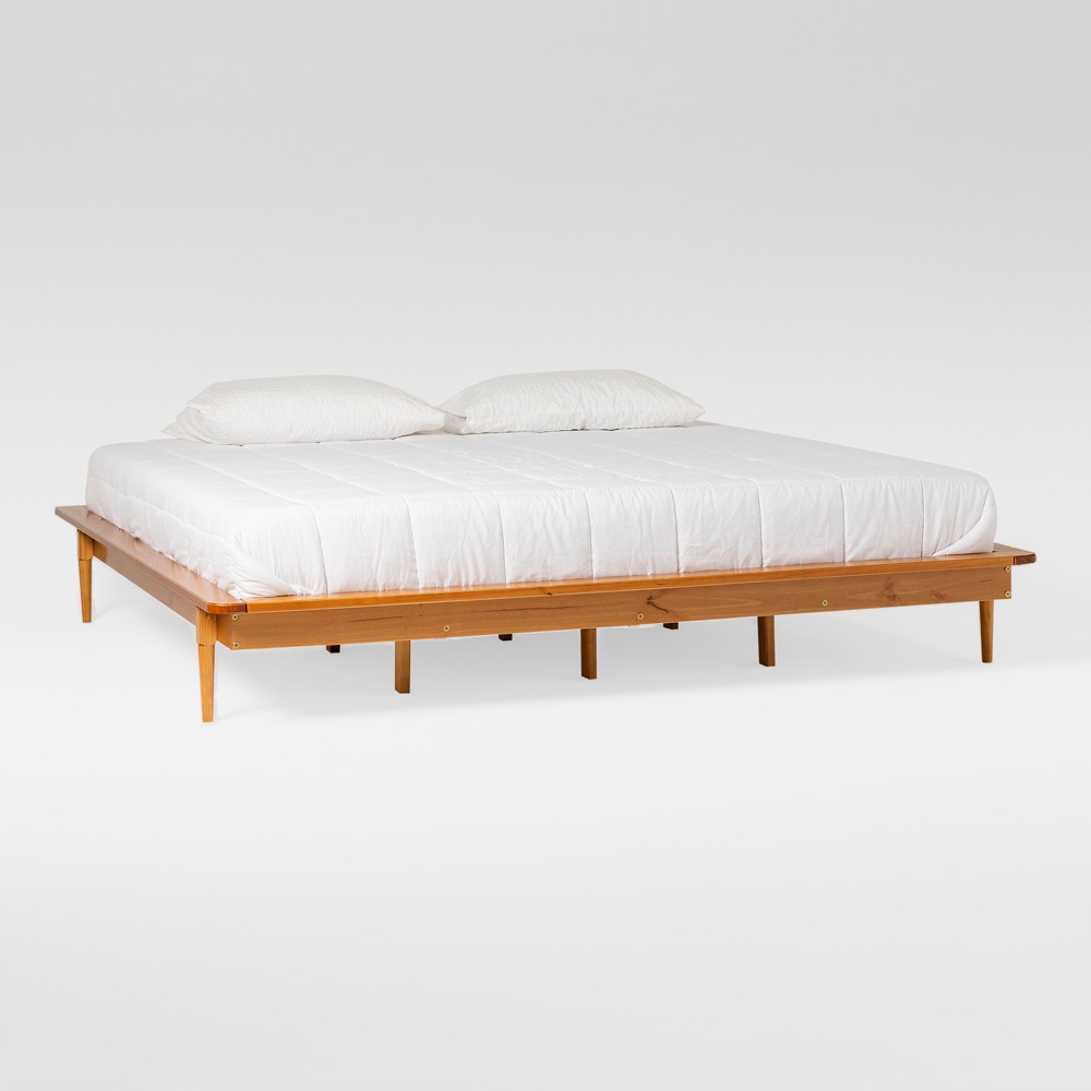 Photos - Bed King Boho Solid Wood Platform  Caramel - Saracina Home: Mid-Century Modern, Pine Frame, No Box Spring Needed