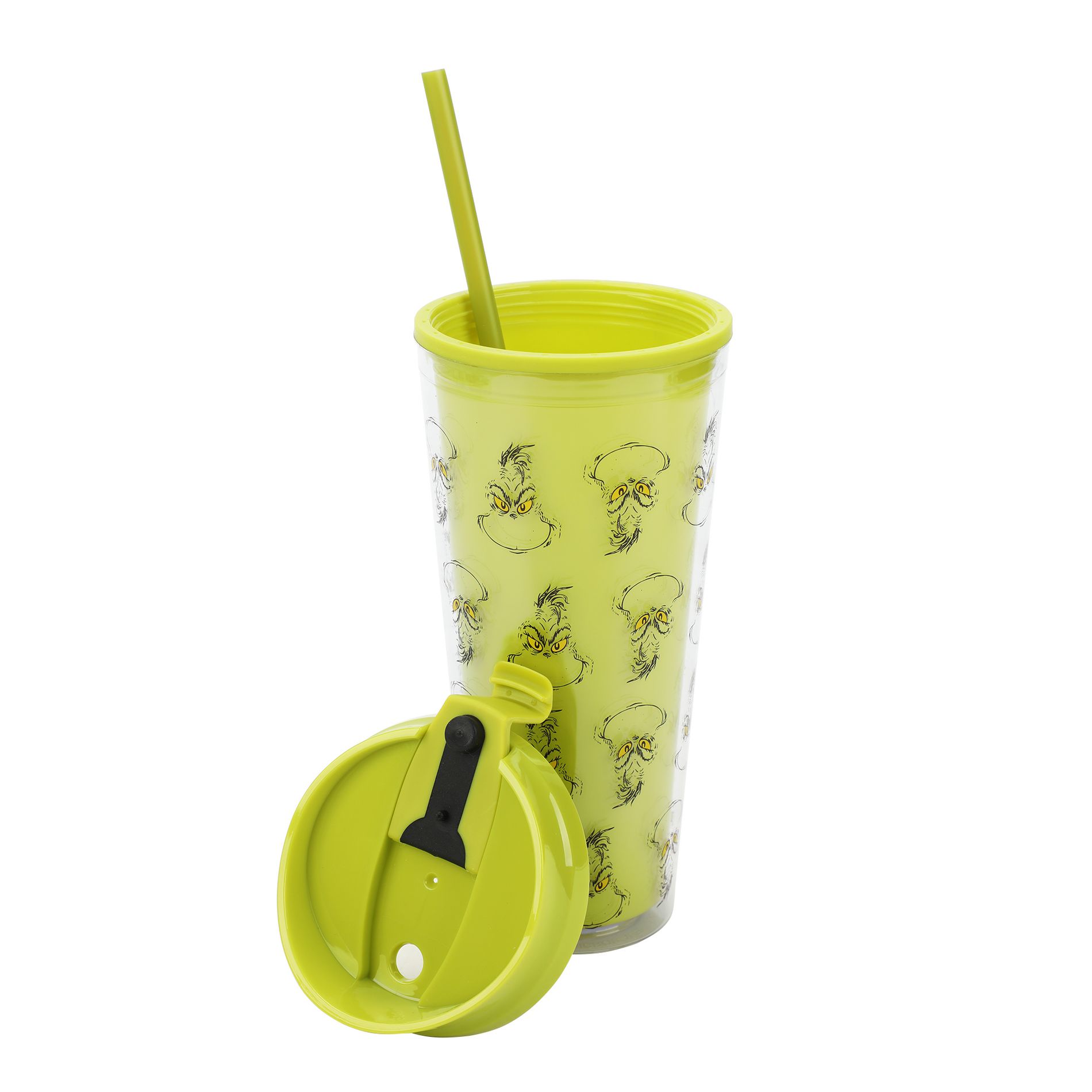 The Grinch Character Heads All-Over Print Green 24 Oz Double Wall Plastic Water Bottle