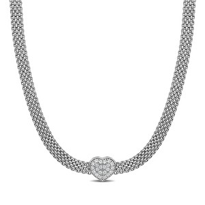 EVERLY JEWELRY | Sterling Silver 0.88 CT TGW Cubic Zirconia Necklace,16"+2"Ext - 1 of 4