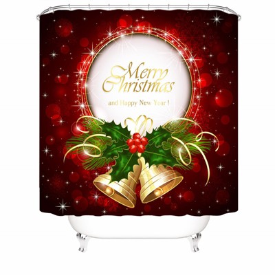 Merry Christmas Bells Shower Curtains for Bathroom Waterproof Fabric Bath Curtain Durable Soft Stylish Bathroom Decor 72x72 Inch