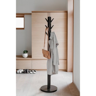 Flapper Sleek Black/Walnut 9-Hook Freestanding Coat Rack