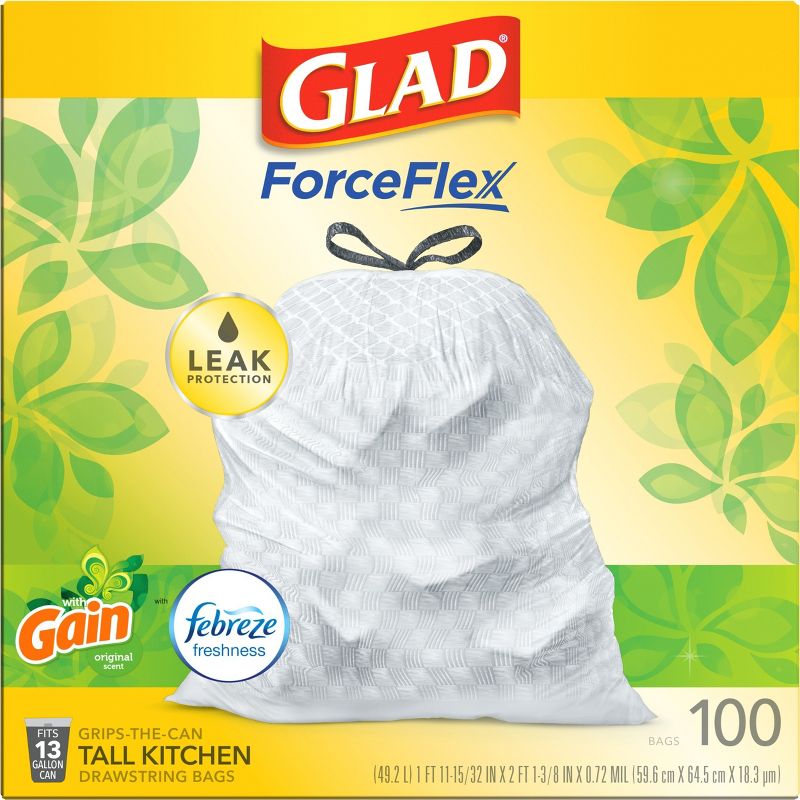 Glad ForceFlex Tall Kitchen Drawstring Trash Bags - Gain Original - 13 Gallon, 6 of 16