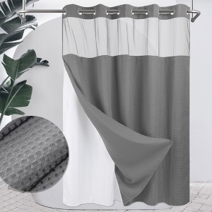 No Hook Shower Curtain with Snap in Liner, Heavyweight Waffle Fabric Bath Curtain, Hotel Grade - 1 of 4