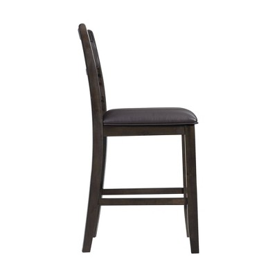 Walnut Finish Faux Leather Upholstered Counter Stools, Set of 2