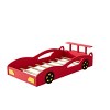 Wooden Race Car Bed,Car-Shaped Platform Twin Bed with Wheels For Teens - 3 of 4