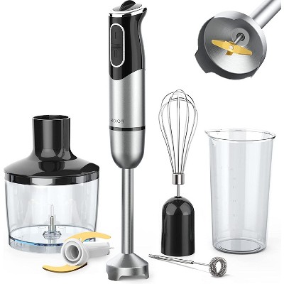 KOIOS 5-in-1 Immersion Hand Blender, Titanium Plated Blade, includes 600ml Mixing Beaker, 800ml Chopper, Whisk Attachment, and Milk Frother