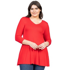 Plus Three Quarter Sleeve V Neck Tunic Top - 24seven Comfort Apparel™ - 1 of 4