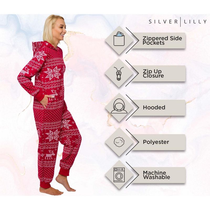 Silver Lilly - Holiday Fair Isle Slim Fit Women's Novelty Union Suit, 5 of 8