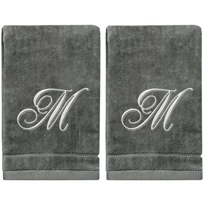 Creative Scents Gray Fingertip Monogrammed Towels Silver Embroidered
