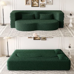NicBex Modern Floor Sofa Bed with 2 Pillows, Foldable Sleeper Sofa, Teddy Fabric Convertible Sofa, Space-Saving Couch for Living Room, Loveseat Sofa - 1 of 4