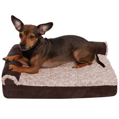 FurHaven Two-Tone Faux Fur & Suede Deluxe Chaise Lounge Orthopedic Sofa Dog Bed