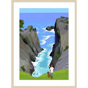 31" x 41" Walking with Dogs on The Rias Coast by Hiroyuki Izutsu Wood Framed Wall Art Print - Amanti Art: Modern Lithograph, Hardwood Frame - 1 of 3
