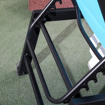 Blue Steel Frame Armless Outdoor Chaise Lounge Chair