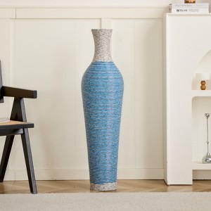 ORRD 39" Artificial Rattan Floor Vase with Brushed Gold Finish, Two-Tone Brown PVC Vase for Farmhouse Decor - 1 of 4