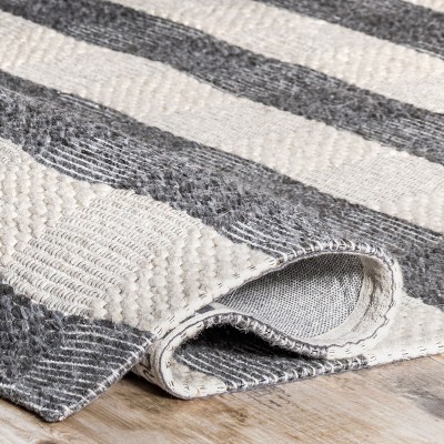 Gray and Off-White Striped Wool Blend Rectangular Area Rug 4' x 6'