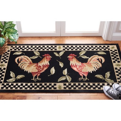 Handmade Black and Ivory Wool Rooster Accent Rug